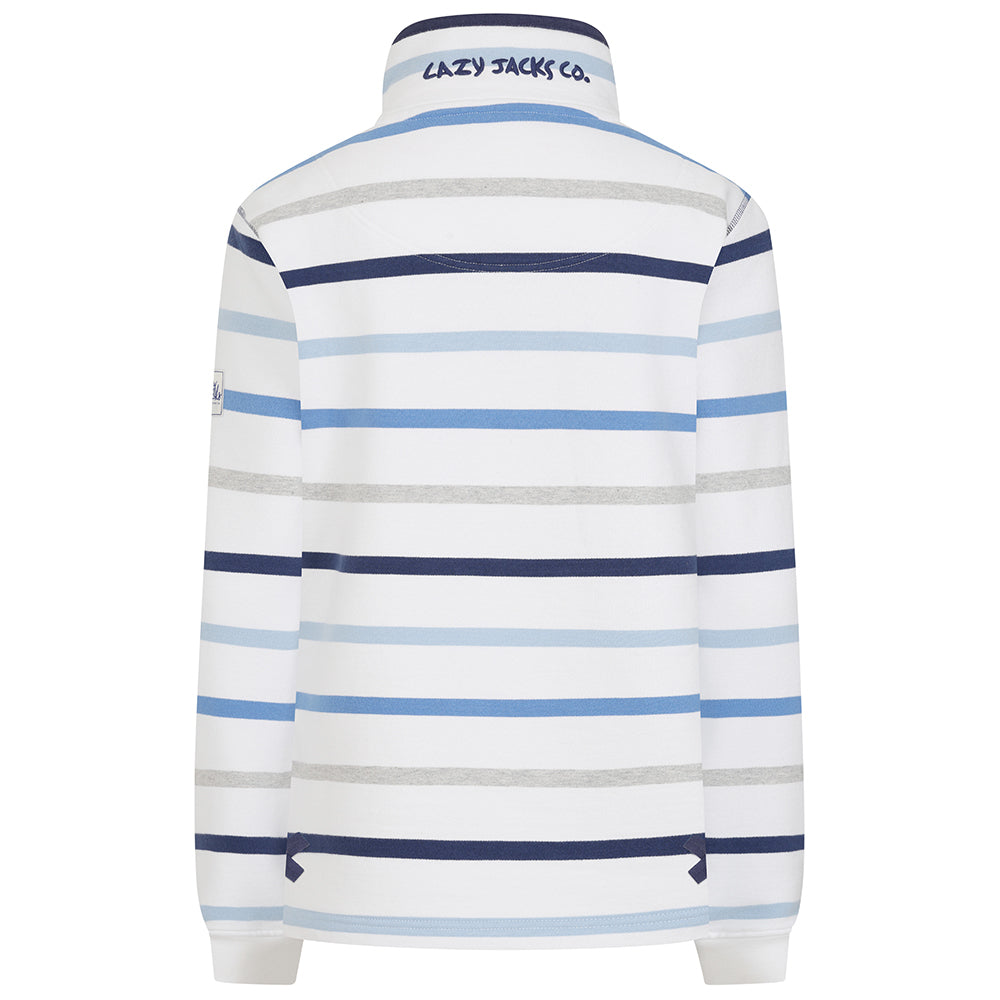 LJ6 - Ladies Striped Button Neck Sweatshirt - Blues