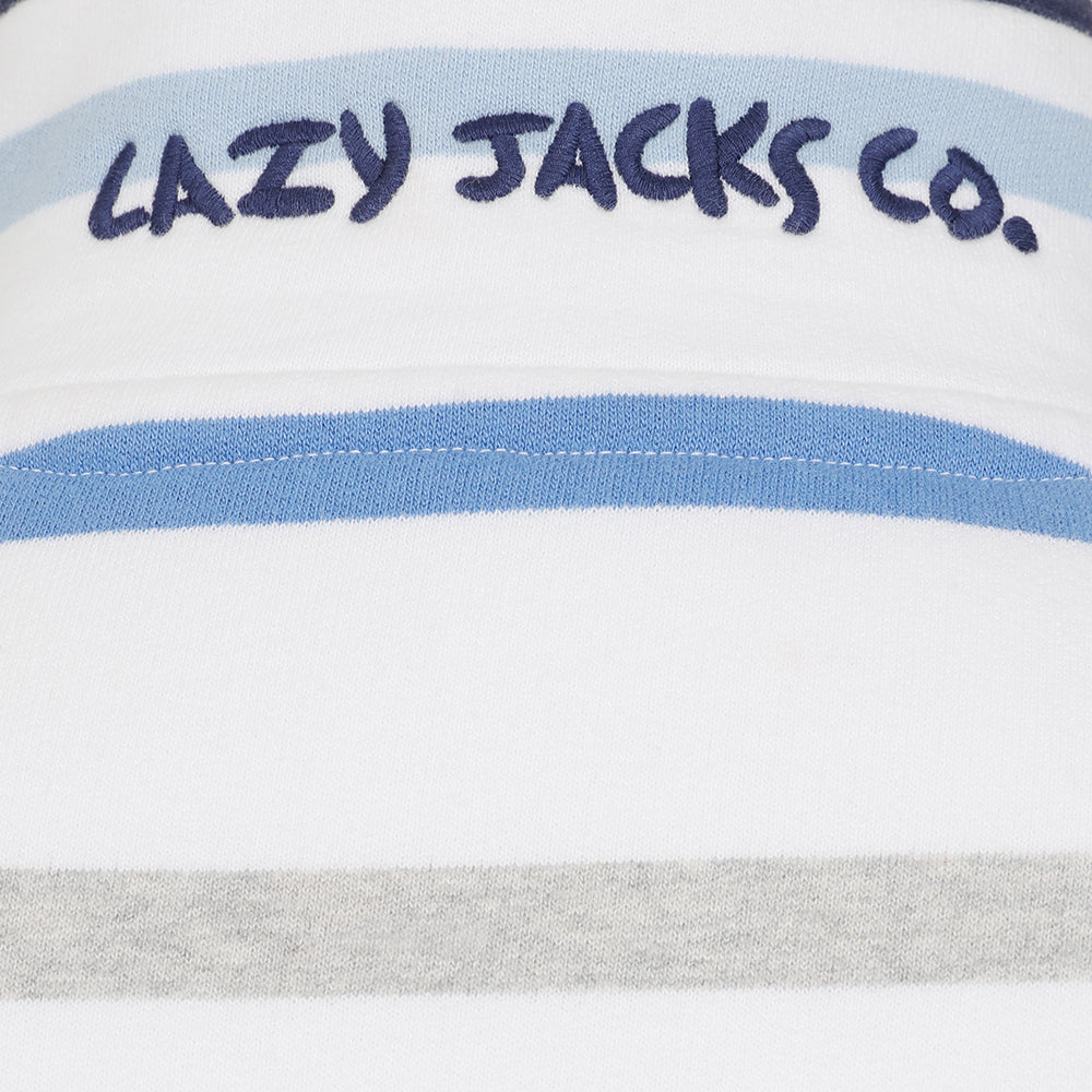 LJ6 - Ladies Striped Button Neck Sweatshirt - Blues
