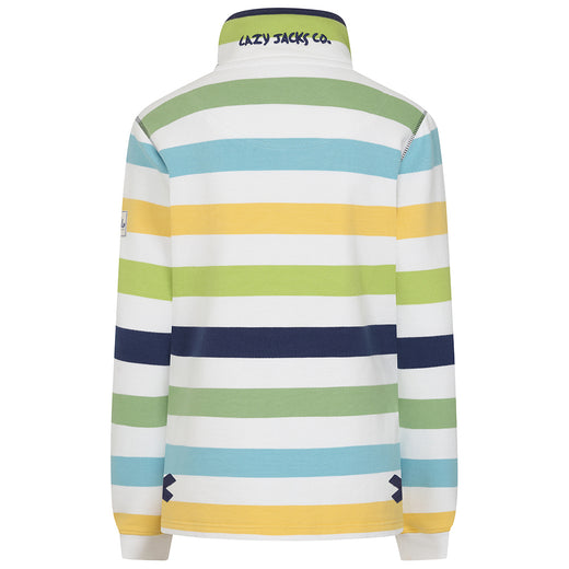 LJ6 - Ladies Striped Button Neck Sweatshirt - Greens
