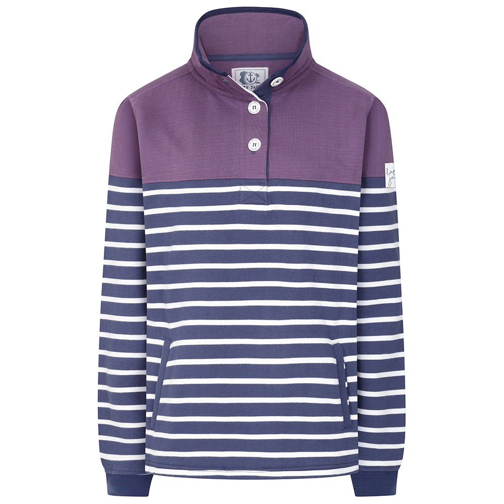LJ6 - Striped Button Neck Sweatshirt - Loganberry
