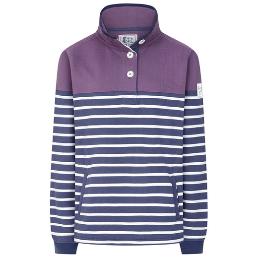 LJ6 - Striped Button Neck Sweatshirt - Loganberry