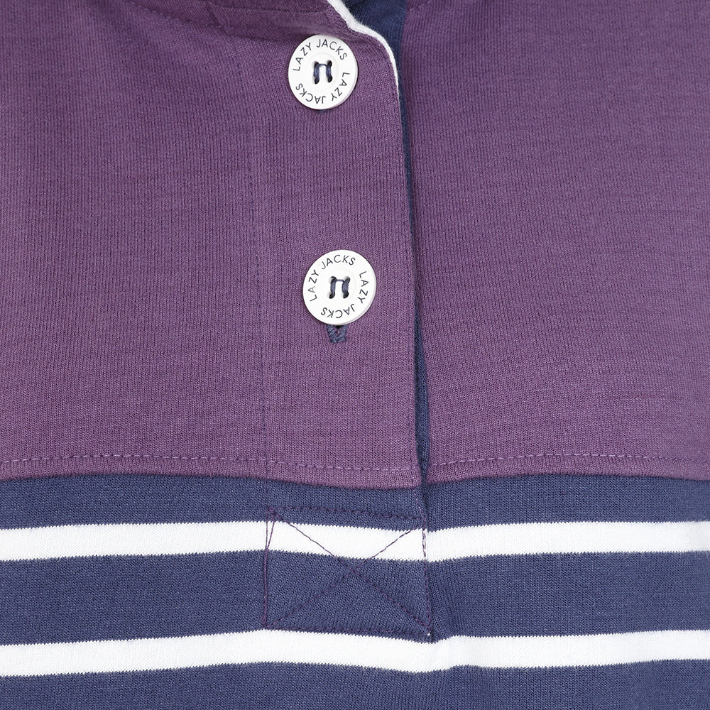 LJ6 - Striped Button Neck Sweatshirt - Loganberry