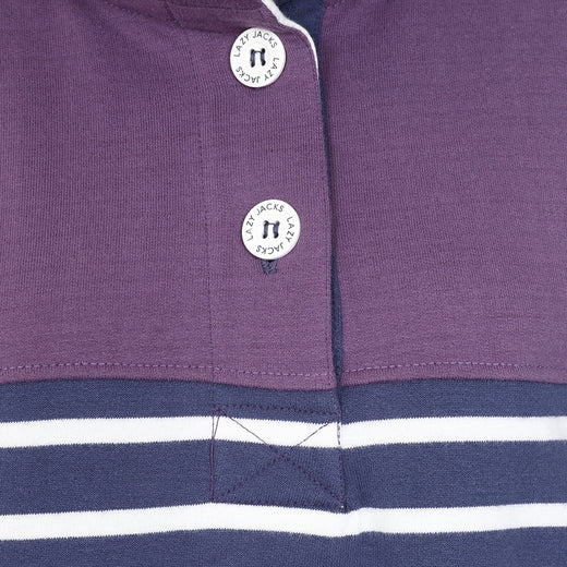 LJ6 - Striped Button Neck Sweatshirt - Loganberry