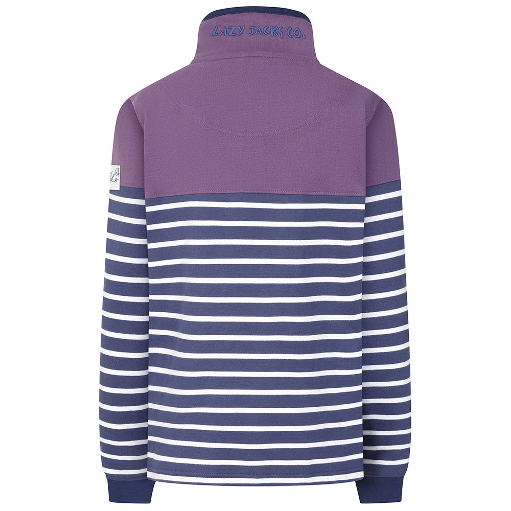 LJ6 - Striped Button Neck Sweatshirt - Loganberry