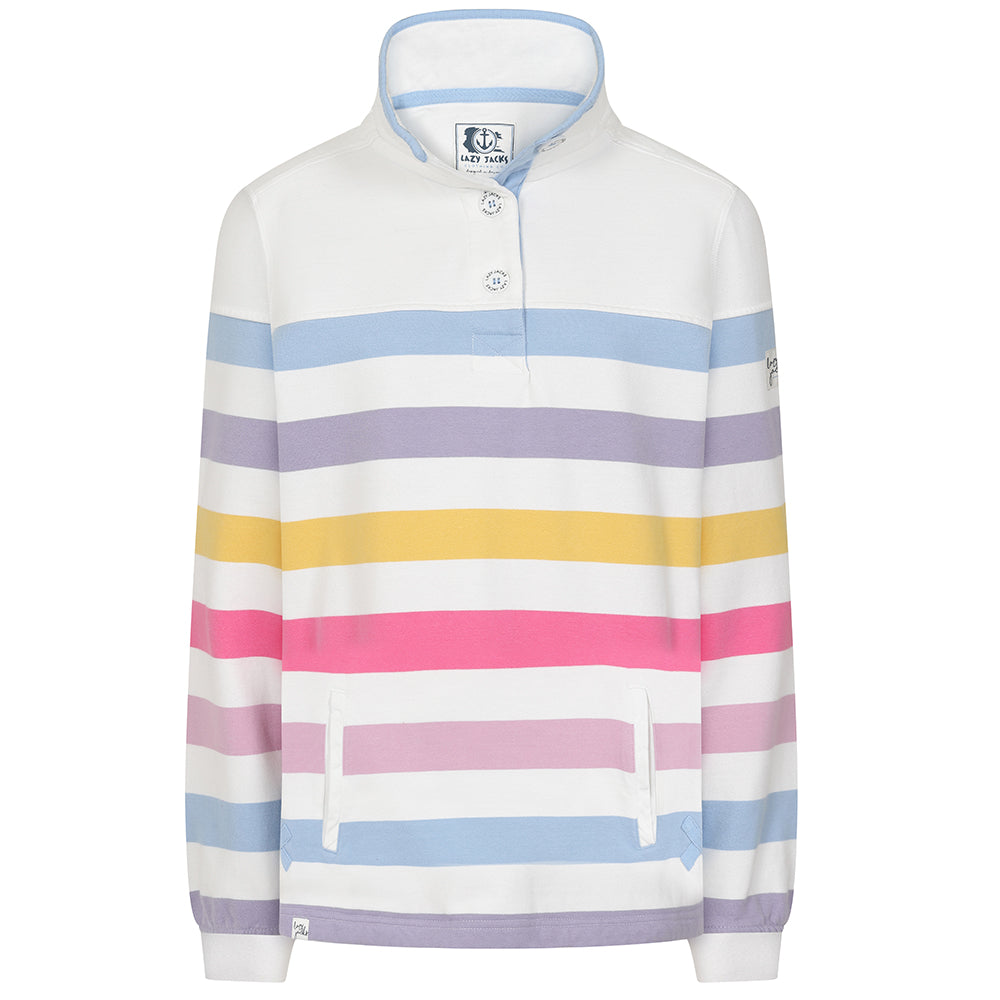 LJ6 - Striped Button Neck Sweatshirt - Pastel