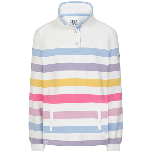 LJ6 - Striped Button Neck Sweatshirt - Pastel
