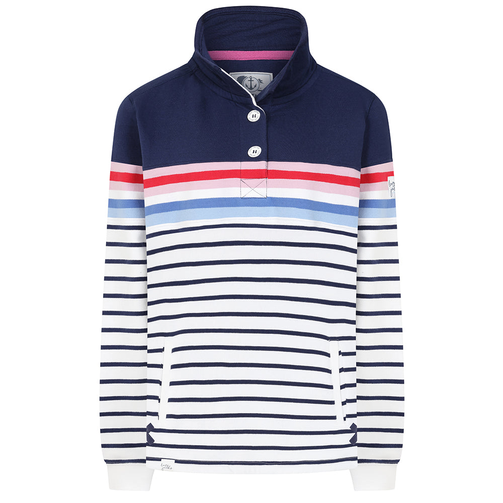 LJ6 - Striped Button Neck Sweatshirt - Red