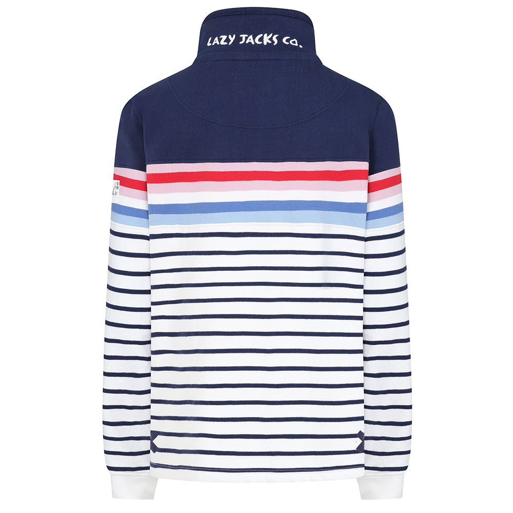 LJ6 - Striped Button Neck Sweatshirt - Red