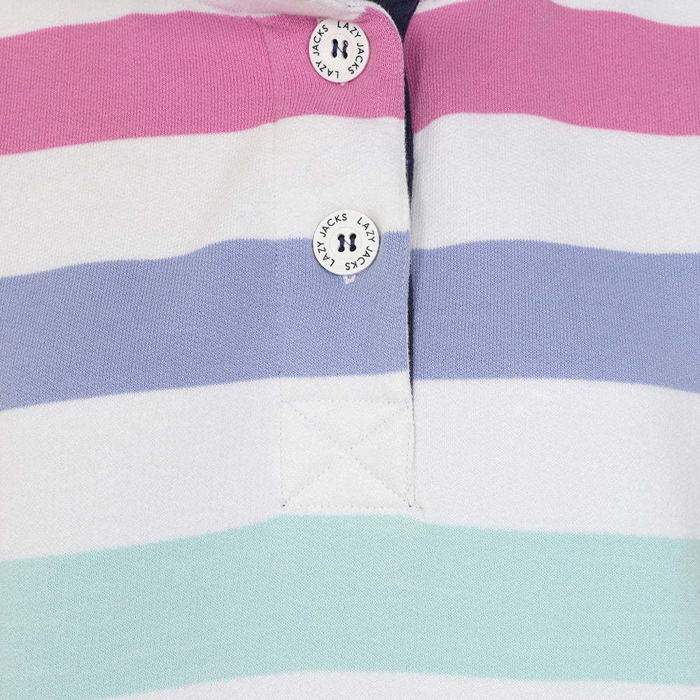 LJ6 - Ladies Striped Button Neck Sweatshirt - Watercolours
