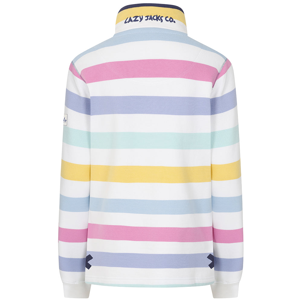 LJ6 - Ladies Striped Button Neck Sweatshirt - Watercolours