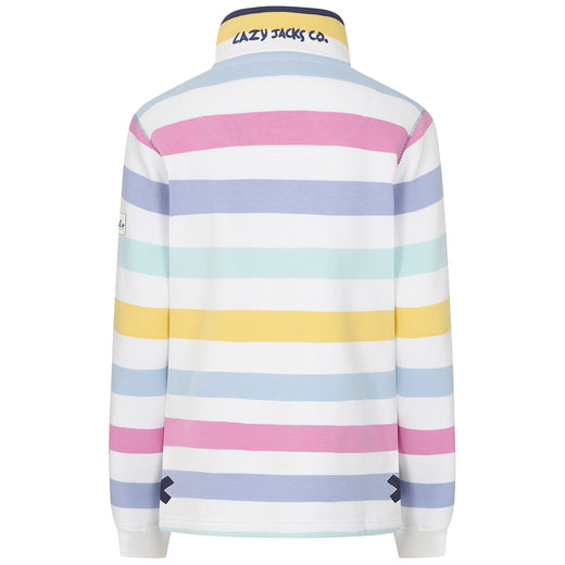 LJ6 - Ladies Striped Button Neck Sweatshirt - Watercolours
