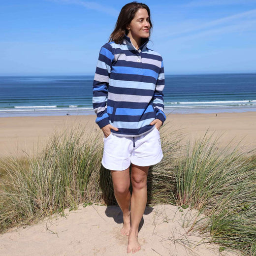 LJ6 - Striped Button Neck Sweatshirt - Winter Blues
