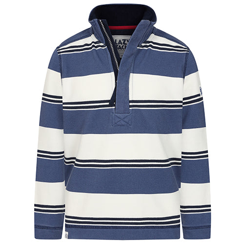 LJ700SC - Boy's Striped 1/4 Zip Pique Sweatshirt - Denim