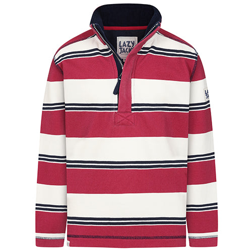 LJ700SC - Boy's Striped 1/4 Zip Pique Sweatshirt - Rouge