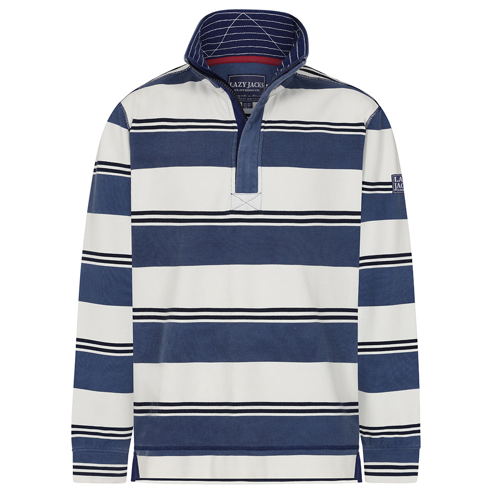 LJ700S - Mens Striped 1/4 Zip Pique Sweatshirt - Denim