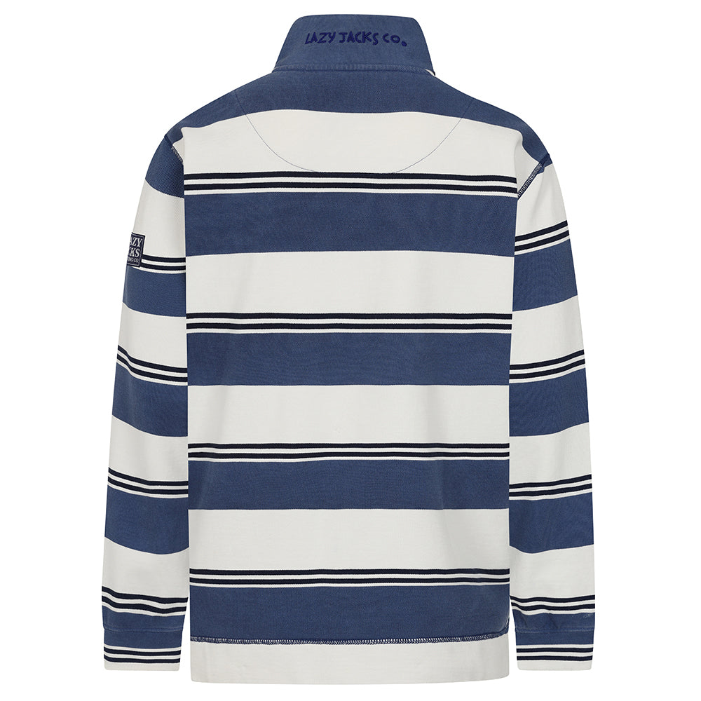 LJ700S - Mens Striped 1/4 Zip Pique Sweatshirt - Denim