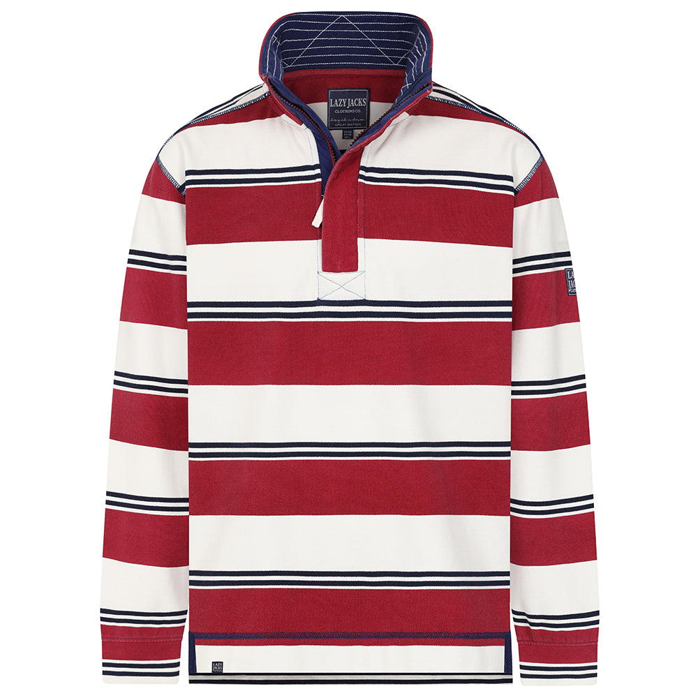 LJ700S - Mens Striped Pique 1/4 Zip Sweatshirt - Rouge