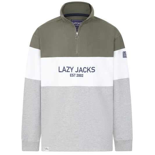 LJ722 - Men's Quarter Zip Branded Sweatshirt - Khaki/Grey Marle