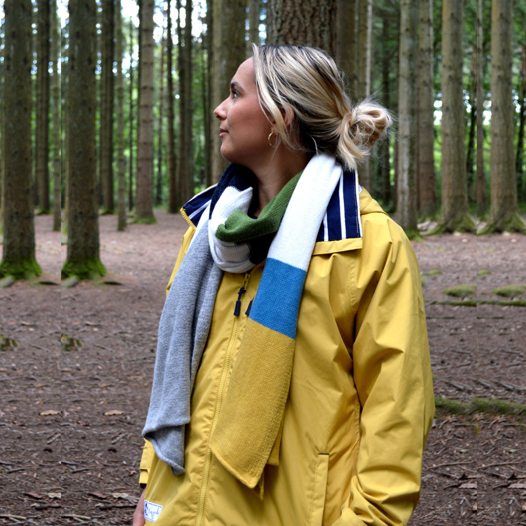 LJ72 - Colour Block Knitted Scarf - Sage