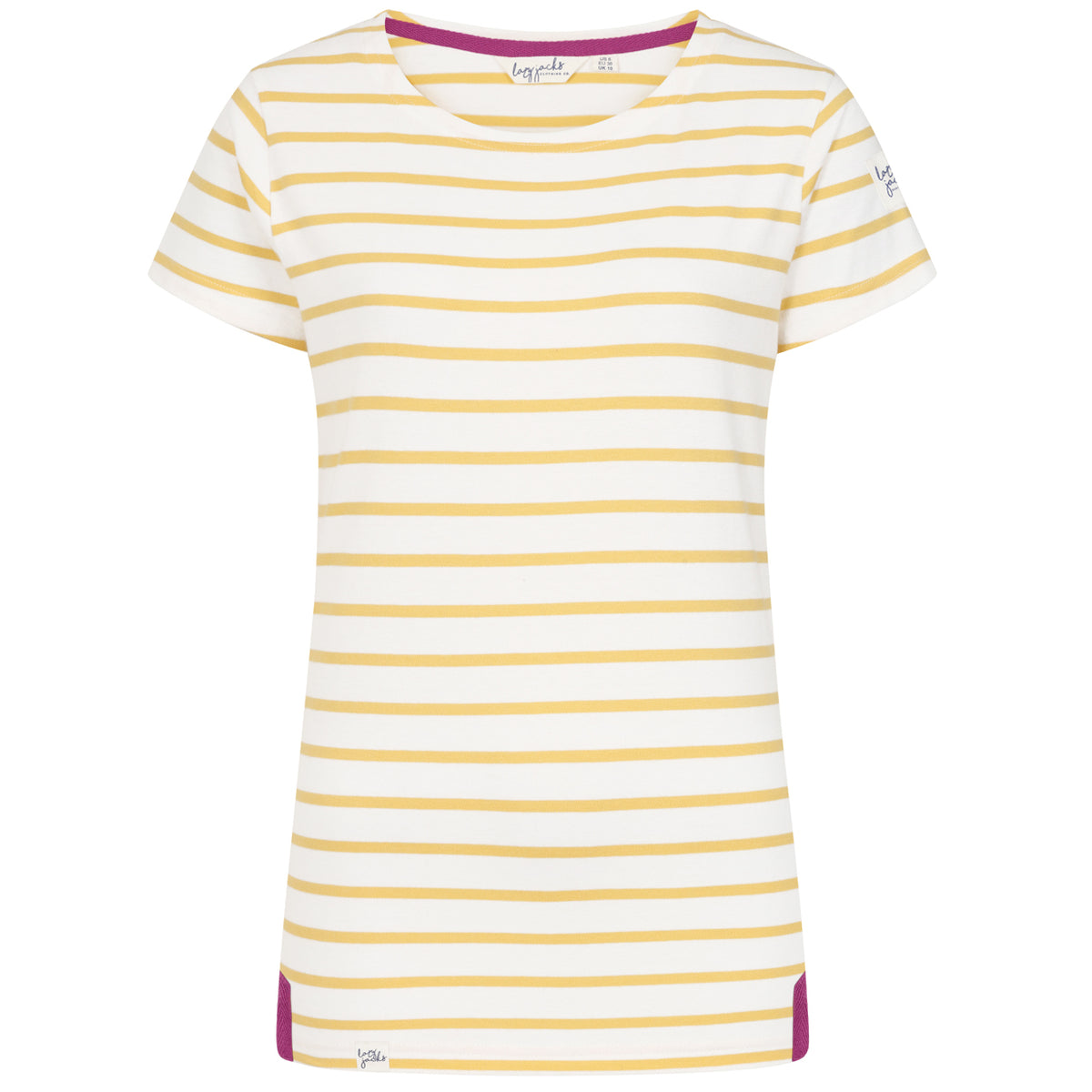 LJ8 - Ladies Short Sleeve Striped Breton Top - Lemon