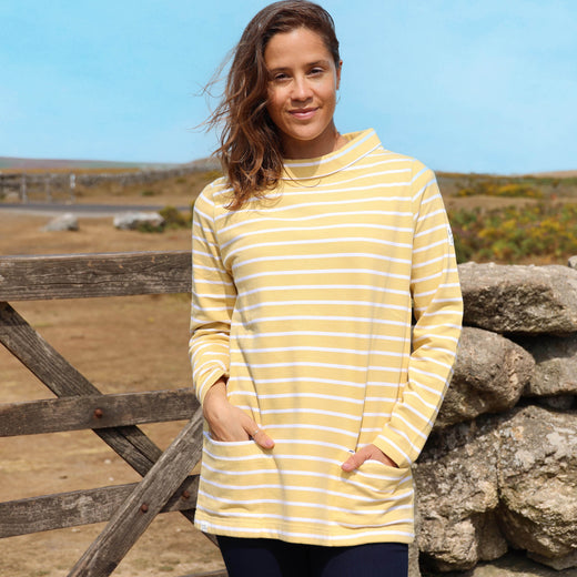 LJ94S - Ladies Striped Roll Neck Sweatshirt - Lemon