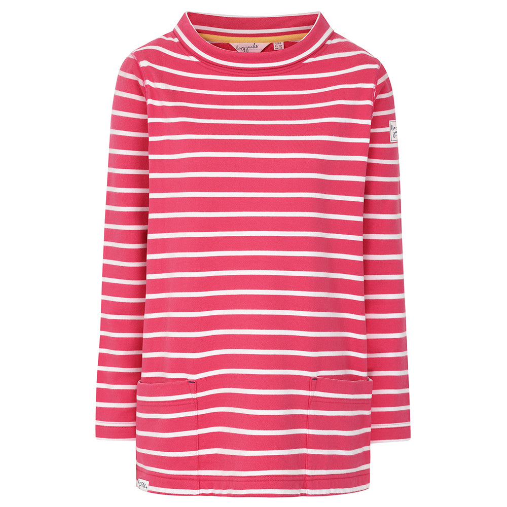 LJ94S - Ladies Striped Roll Neck Sweatshirt - Cherry