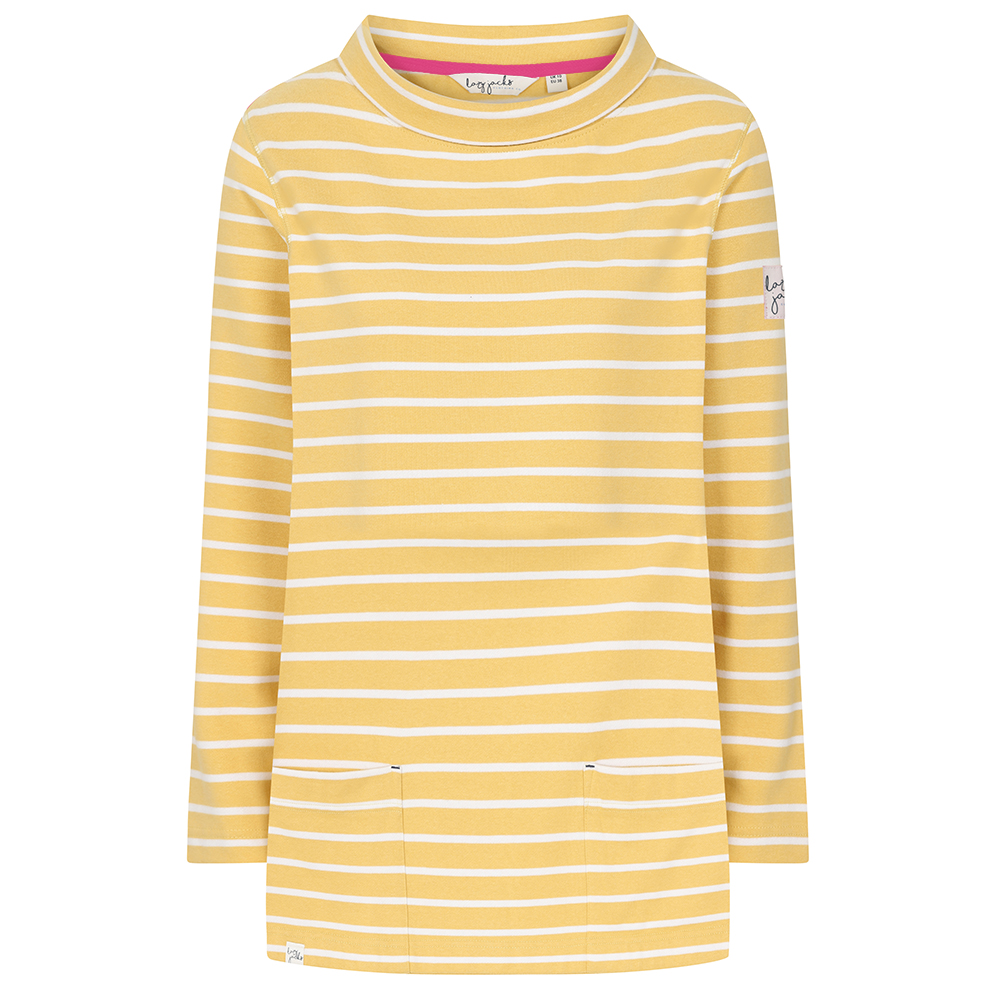 LJ94S - Ladies Striped Roll Neck Sweatshirt - Lemon