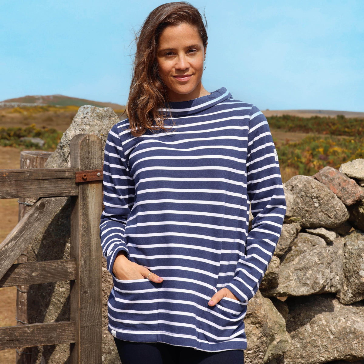 LJ94S - Striped Roll Neck Sweatshirt - Twilight