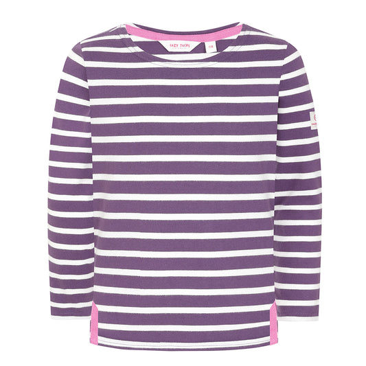 LJ97C - Girls Long Sleeve Striped Breton top - Loganberry