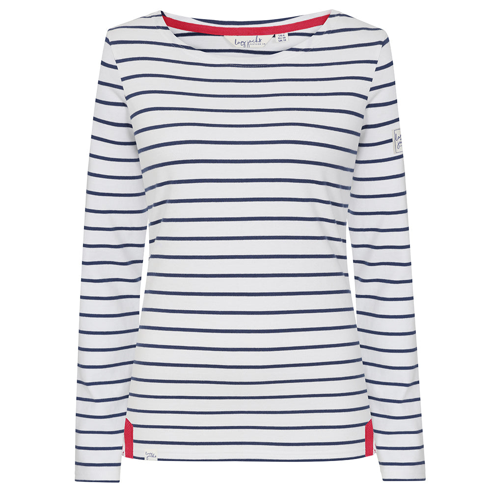 LJ97 - Ladies Long Sleeve Breton Top - White