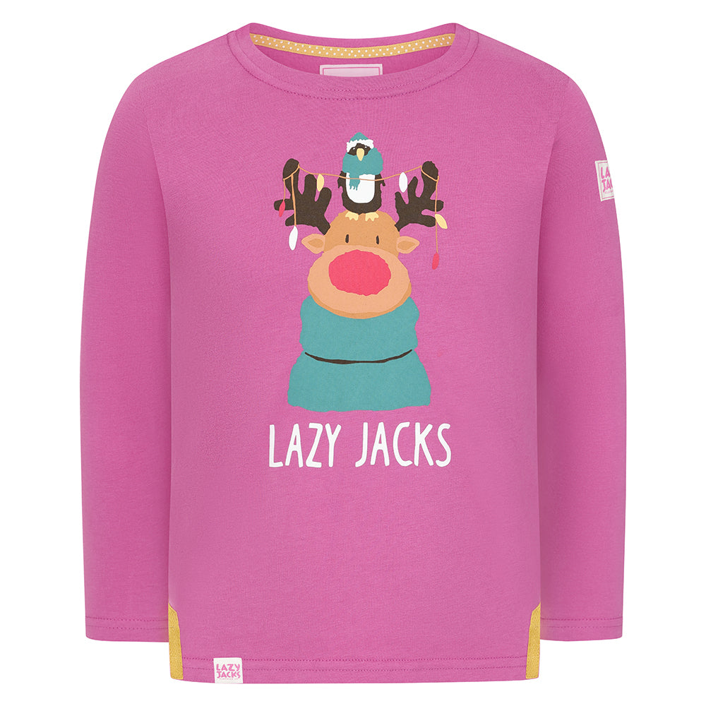 LJ99C - Girls Long Sleeve Printed Top - Raspberry