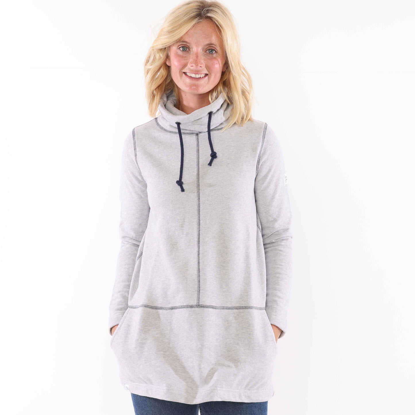 LJ99 - Ladies Plain Roll Neck Sweatshirt - Grey Marle