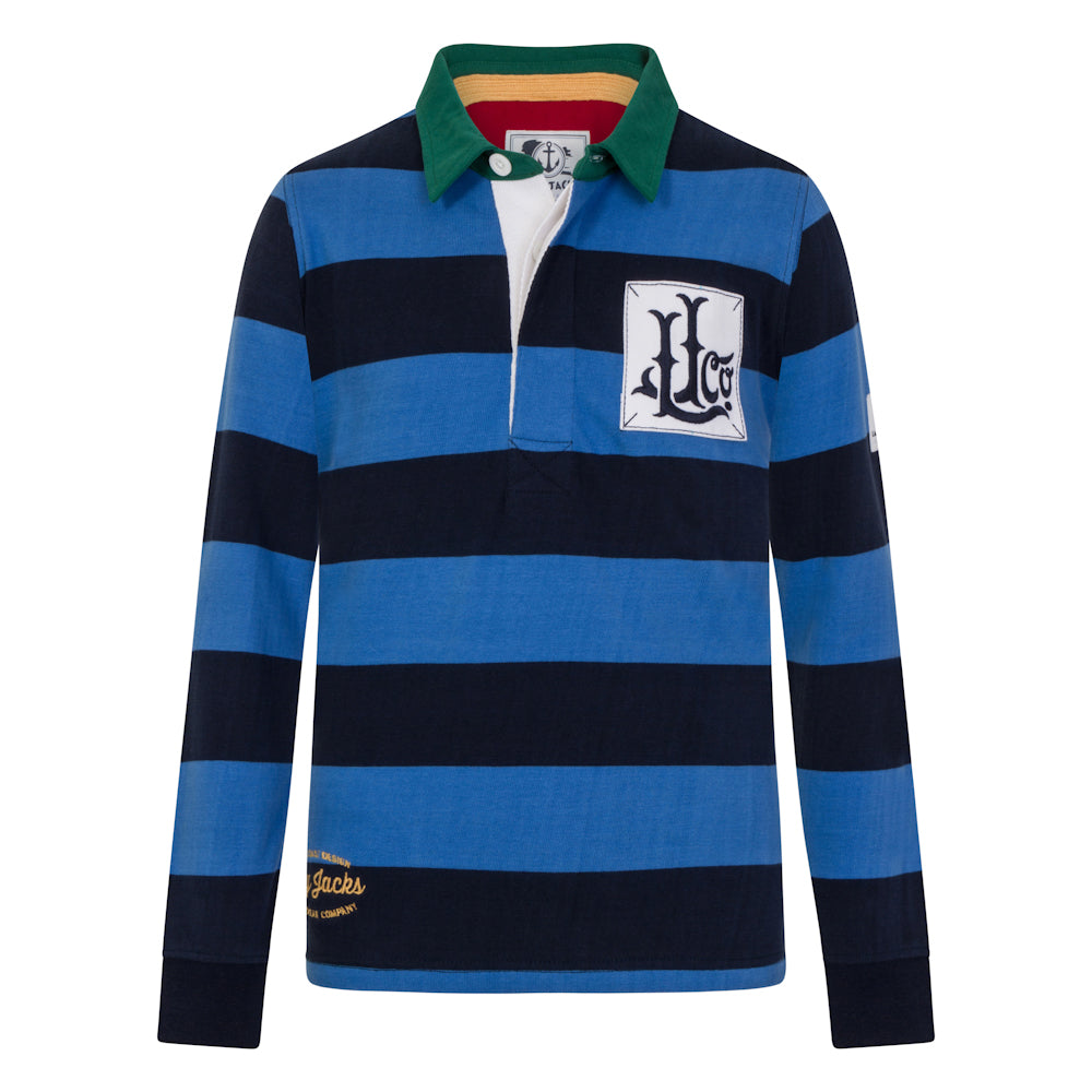 LJ79CE - Boys Striped Rugby Shirt - Deep Sea