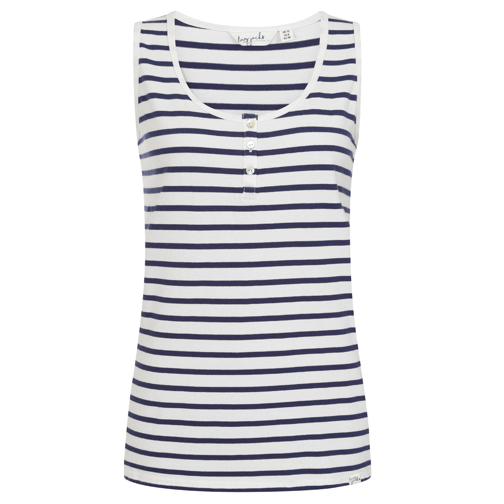 LJ110 - Ladies Cotton Cami - White Marine Stripe