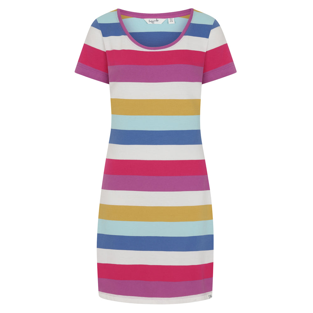 LJ115 - Ladies Striped T-Shirt Dress - Multi