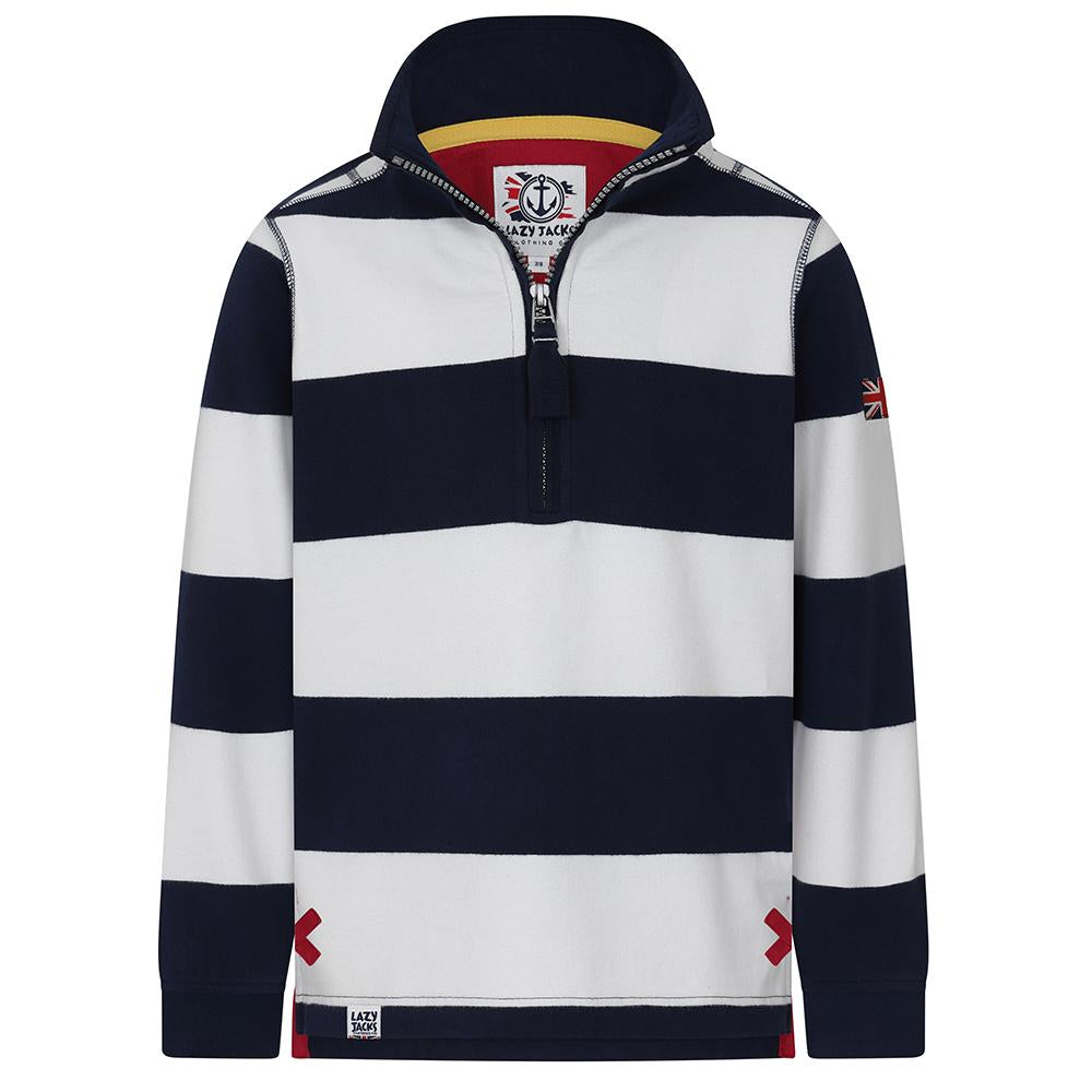 LJ51C - Boys 1/4 Zip Striped Sweatshirt - Wide Stripe