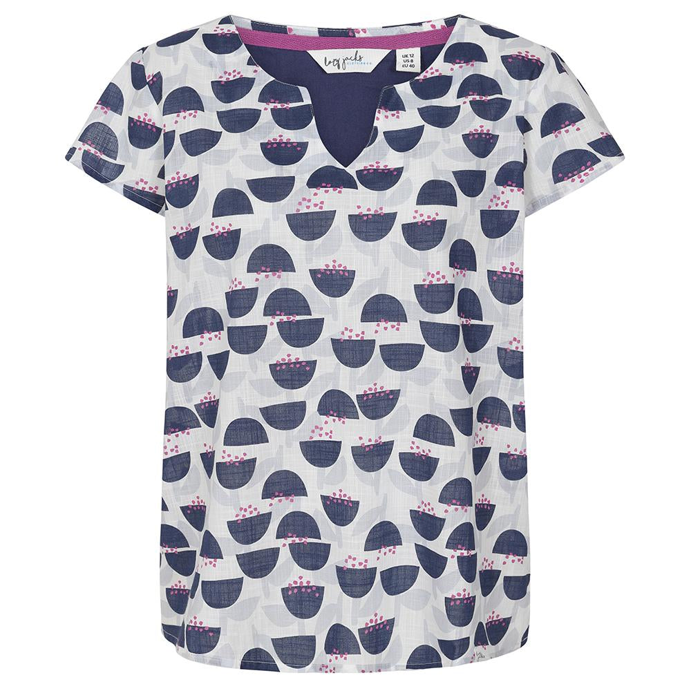 LJ64 - V-Neck Printed Top - Stem White