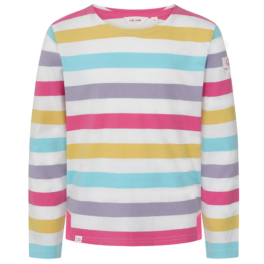 LJ97MC - Girls Striped Breton Top - Bright Pastel Stripe