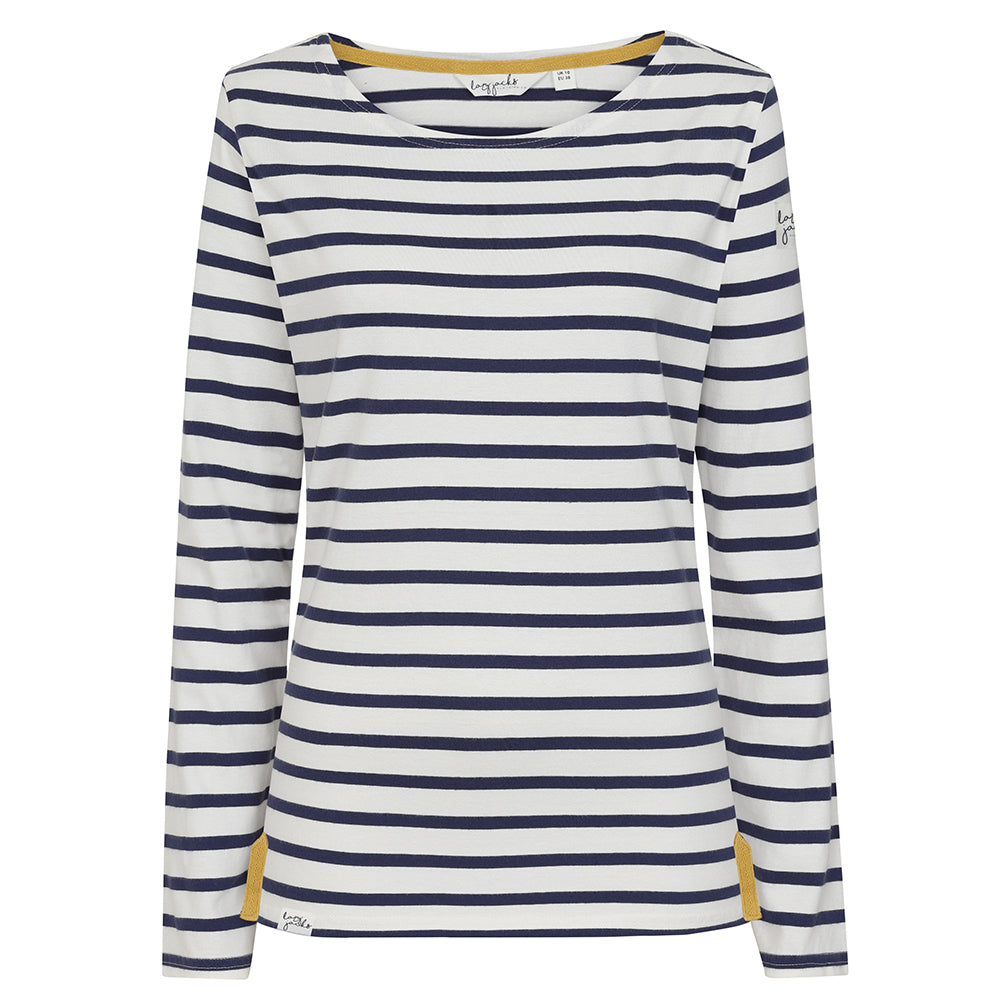 LJ97 - Ladies Striped Breton Top - Chalk