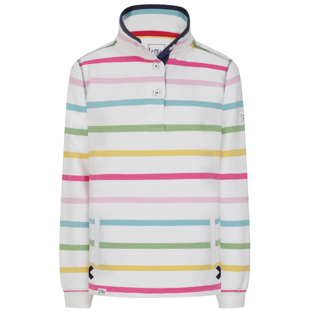 LJ6 - Ladies Striped Button Neck Sweatshirt - Brights