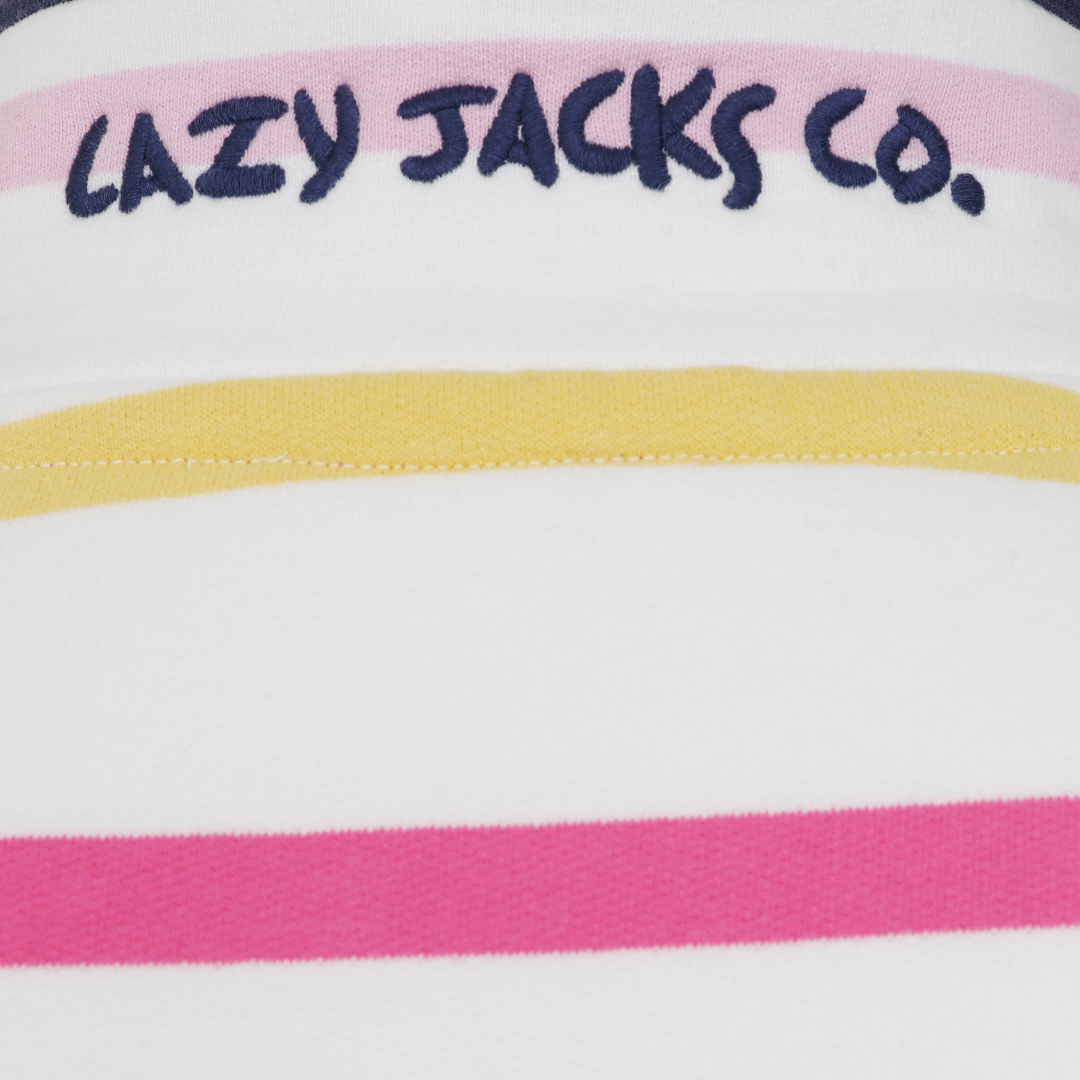 LJ6 - Ladies Striped Button Neck Sweatshirt - Brights