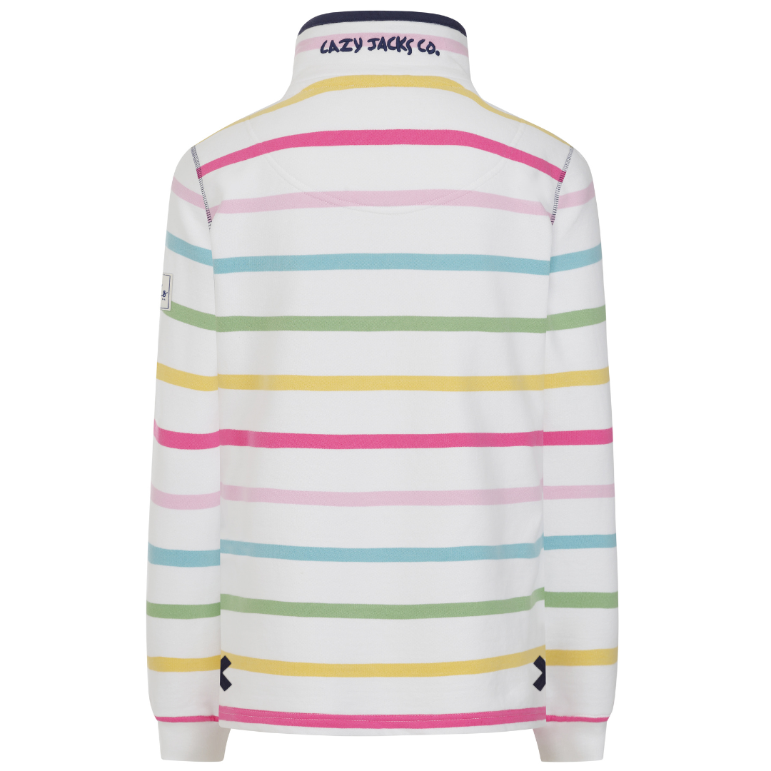 LJ6 - Ladies Striped Button Neck Sweatshirt - Brights