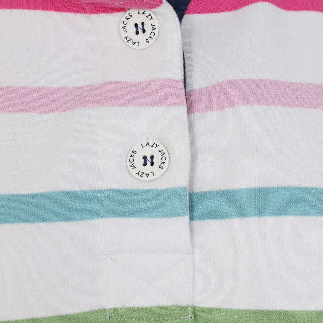 LJ6 - Ladies Striped Button Neck Sweatshirt - Brights