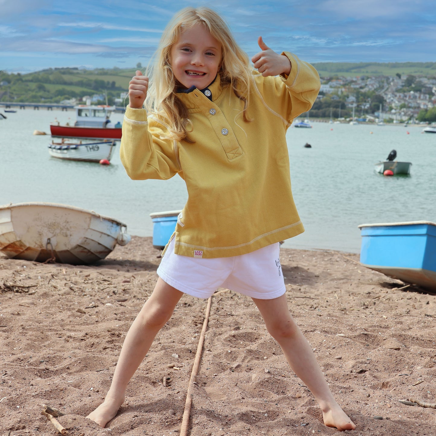 LJ301C - Girls Pique Button Neck Sweatshirt - Lemon