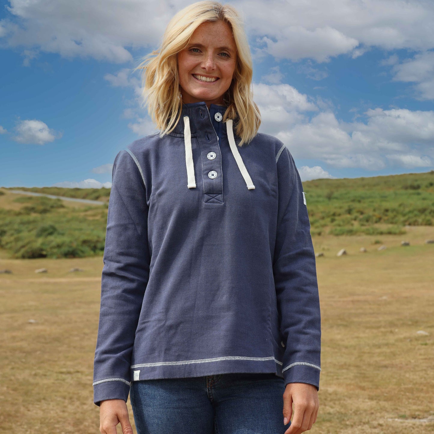 LJ301 - Pique Button Neck Sweatshirt - Twilight