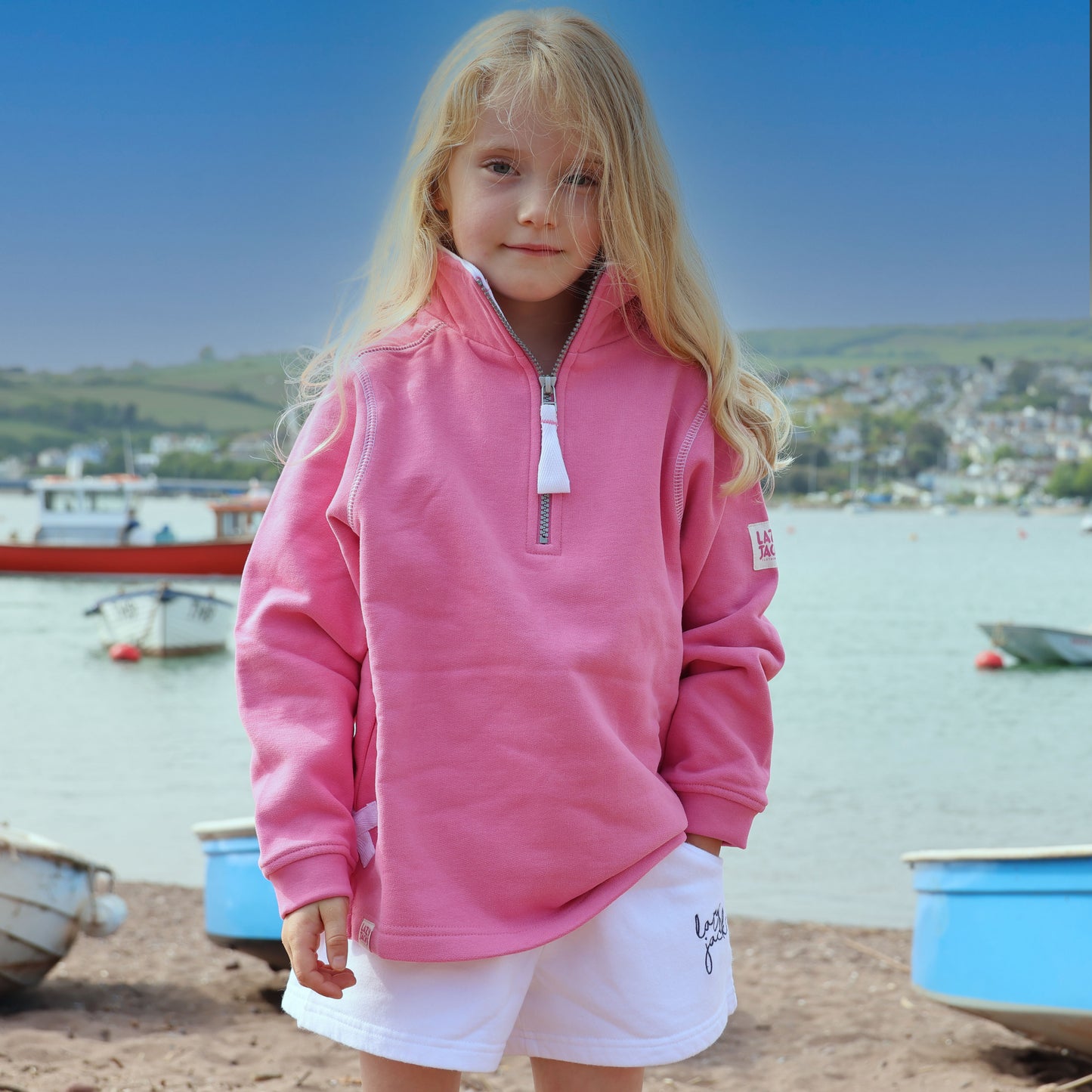 LJ3C - Girl's 1/4 Zip Sweatshirt - Salmon