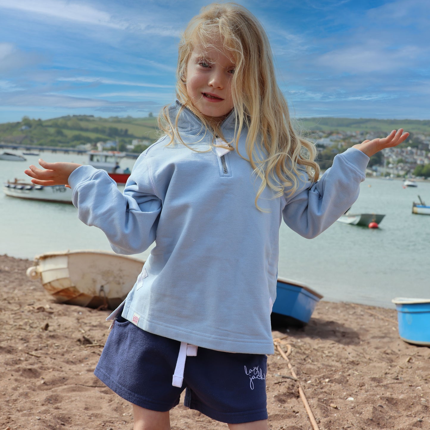 LJ3C - Girl's 1/4 Zip Sweatshirt - Sky
