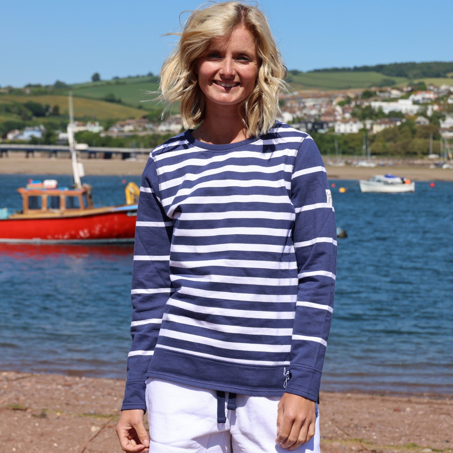 LJ131S - Ladies Striped Crew Neck Sweatshirt - Twilight
