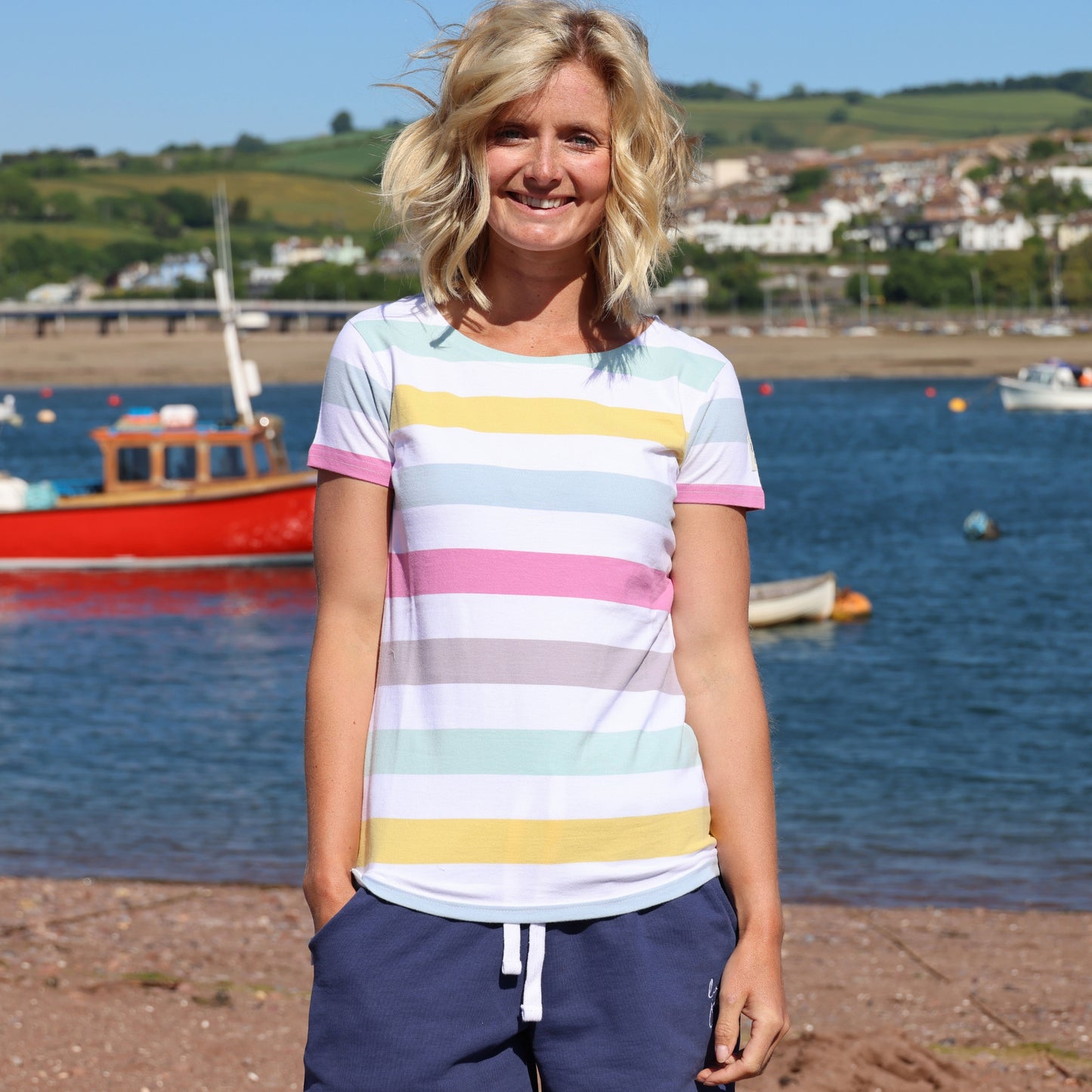LJ8M - Ladies Multi Short Sleeve Breton - Watercolours