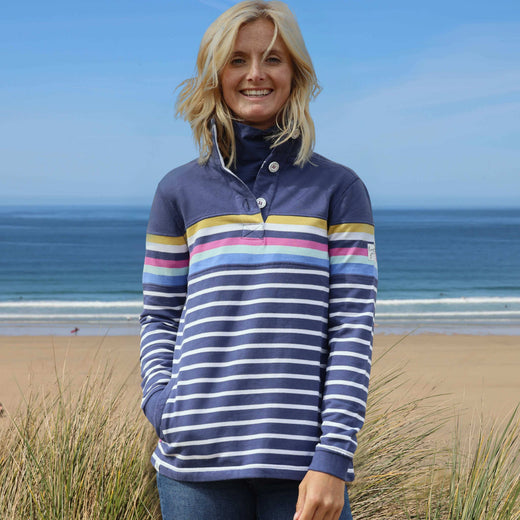 LJ6 - Striped Button Neck Sweatshirt - Prism